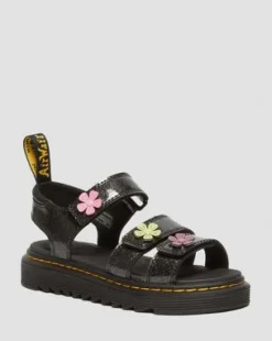 Klaire Gecoat Glitter Klittenband Sandalen voor Kinderen in Black