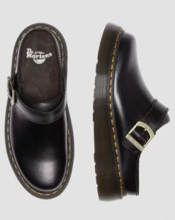 Laketen Leren Platform Mules in Zwart