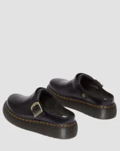 Laketen Leren Platform Mules in Zwart