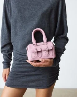 Lakleren Minihengseltas in Dusty Roze