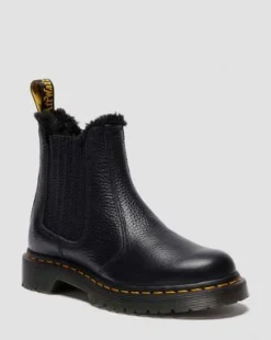2976 LEONORE II ZACHTLEREN CHELSEA BOOTS GEVOERD MET IMITATIEBONT in Zwart