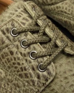 Lowell Hair-On Leren Moc Toe Schoenen in Olijfkleurig Groen