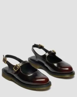 Madaline Mary Jane Rub-Off Leren Slingback Schoenen in Cherry Red