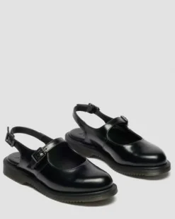 Madaline Mary Jane Smooth Leren Slingback Schoenen in Zwart