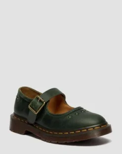 Mary Jane Flower Crazy Horse Leren Schoenen in Dms Groen