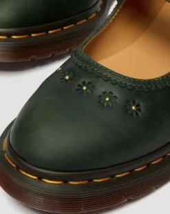 Mary Jane Flower Crazy Horse Leren Schoenen in Dms Groen