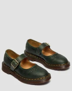 Mary Jane Flower Crazy Horse Leren Schoenen in Dms Groen