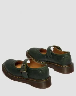 Mary Jane Flower Crazy Horse Leren Schoenen in Dms Groen