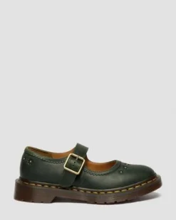 Mary Jane Flower Crazy Horse Leren Schoenen in Dms Groen