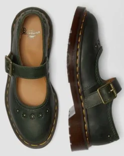 Mary Jane Flower Crazy Horse Leren Schoenen in Dms Groen
