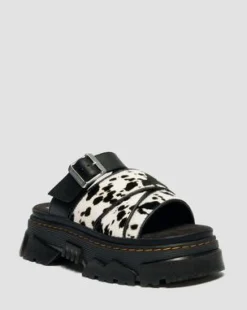 Mattison Slide Dalmatian Hair-On Leren Sandalen in Crème & Zwart