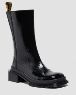 Maybole Hoge Lakleren Chelsea Boots met Vierkante Neus in Zwart