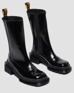 Maybole Hoge Lakleren Chelsea Boots met Vierkante Neus in Zwart