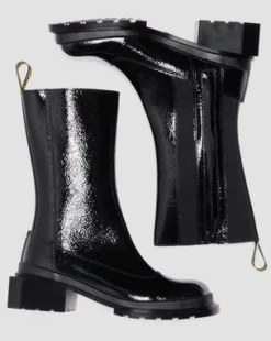 Maybole Hoge Lakleren Chelsea Boots met Vierkante Neus in Zwart