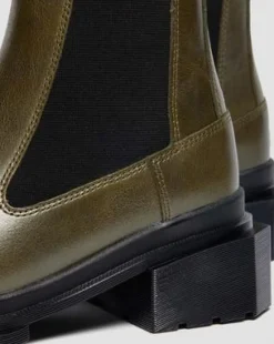 Maybole Leren Chelsea Boots met Vierkante Neus in Olijfkleurig Groen
