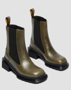 Maybole Leren Chelsea Boots met Vierkante Neus in Olijfkleurig Groen