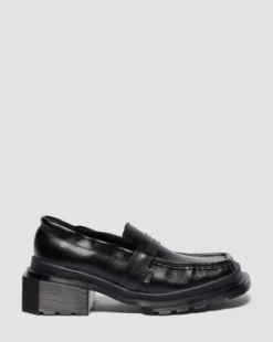 MAYBOLE LEREN LOAFERS MET RUCHES EN VIERKANTE NEUS in Zwart