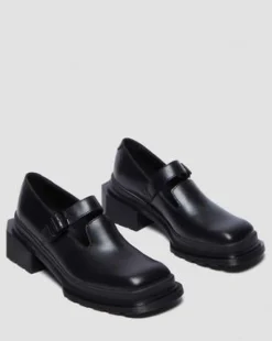 Maybole Leren Mary Jane Schoenen met Vierkante Neus in Zwart