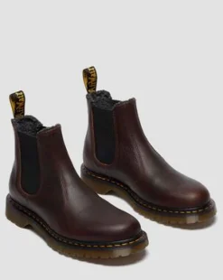 2976 Met Imitatiebont Gevoerde Grizzly Leren Chelsea Boots in Donkerbruin