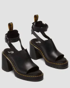 Millee leren sandalen met open neus in Zwart
