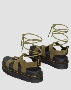 Nartilla Tumbled Nubuck Leren Gladiator Sandalen in Muted Olive