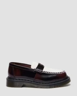 PENTON HART TWEEKLEURIG RUB-OFF LEREN LOAFERS in Cherry Red & Wit