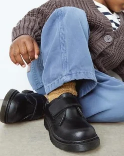 Peuter Kamron Leren Velcro Oxford Schoenen met Band in Zwart