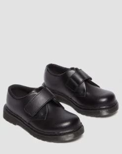 Peuter Kamron Leren Velcro Oxford Schoenen met Band in Zwart