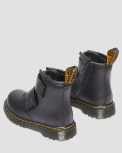 Peuter 1460 Leren Velcro Laarzen met Riem in Zwart