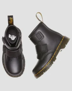 Peuter 1460 Leren Velcro Laarzen met Riem in Zwart