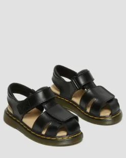Peuter Moby II Leren Velcro Sandalen met Riem in Zwart