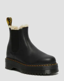 2976 Quad Gevoerde Platform Chelsea Boots in Zwart