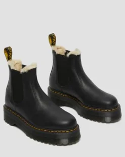 2976 Quad Gevoerde Platform Chelsea Boots in Zwart