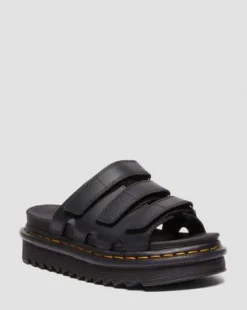 Raine Athena leren slide-sandalen in Zwart