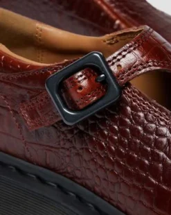 Rejena Mary Jane Leren Schoenen met Krokodilreliëf in Bruin