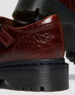 Rejena Mary Jane Leren Schoenen met Krokodilreliëf in Bruin