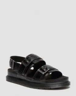 San Leren Sandalen Met Twee Riemen en Krokodilreliëf in Donkerbruin
