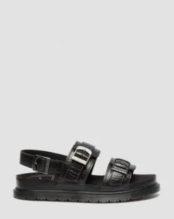 San Leren Sandalen Met Twee Riemen en Krokodilreliëf in Donkerbruin