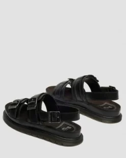 San Leren Sandalen Met Twee Riemen in Zwart