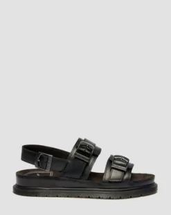 San Leren Sandalen Met Twee Riemen in Zwart