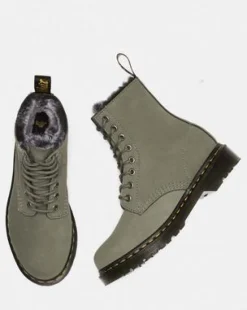 1460 Serena Imitatiebont Gevoerde Nubuck Veterlaarzen in Nickel Grey