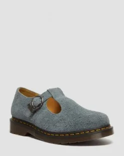 T Bar Napped Leather Shoes in Washed Denim
