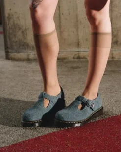 T Bar Napped Leather Shoes in Washed Denim