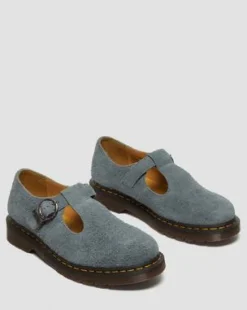 T Bar Napped Leather Shoes in Washed Denim