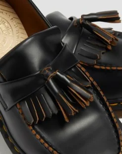 Vintage Adrian Quilon Leren Tassel Loafers in Zwart