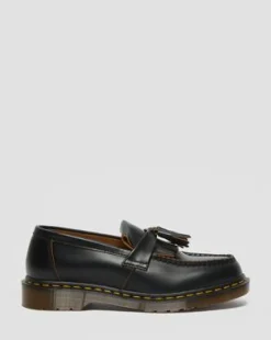 Vintage Adrian Quilon Leren Tassel Loafers in Zwart