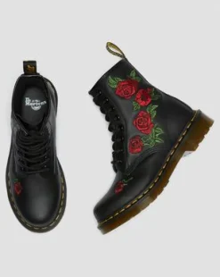 1460 Vonda Rose Leren Veterlaarzen met Bloemenprint in Zwart