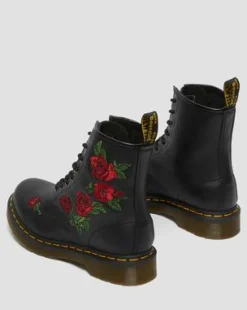 1460 Vonda Rose Leren Veterlaarzen met Bloemenprint in Zwart
