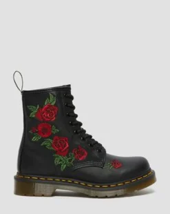 1460 Vonda Rose Leren Veterlaarzen met Bloemenprint in Zwart