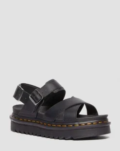Voss II Athena leren sandalen met riem in Zwart